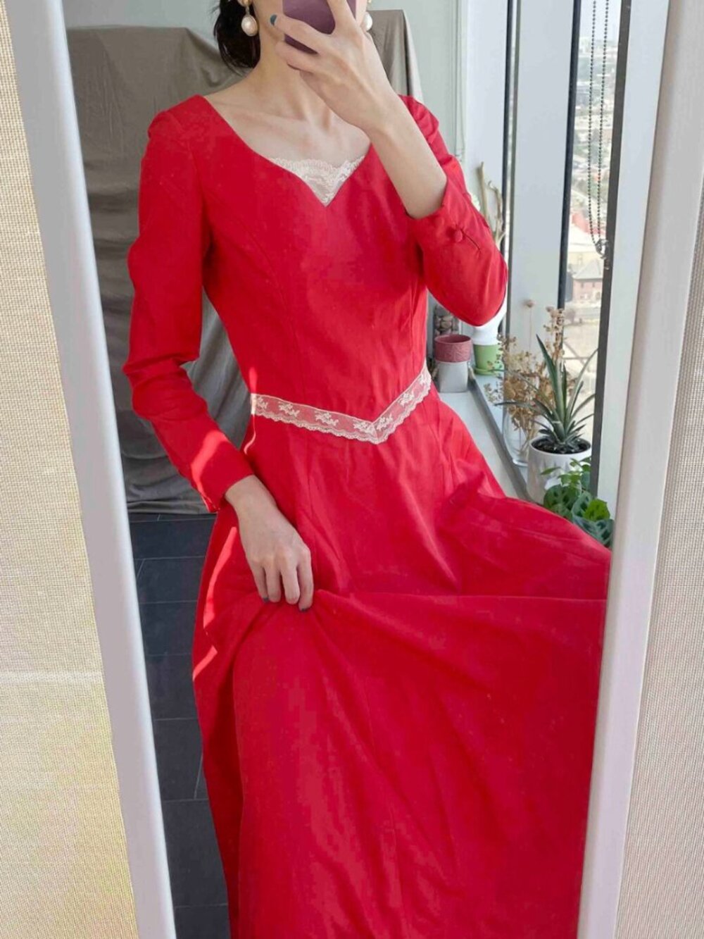 80s Red Lace Wedding Dress: Vintage Victorian Style Gown